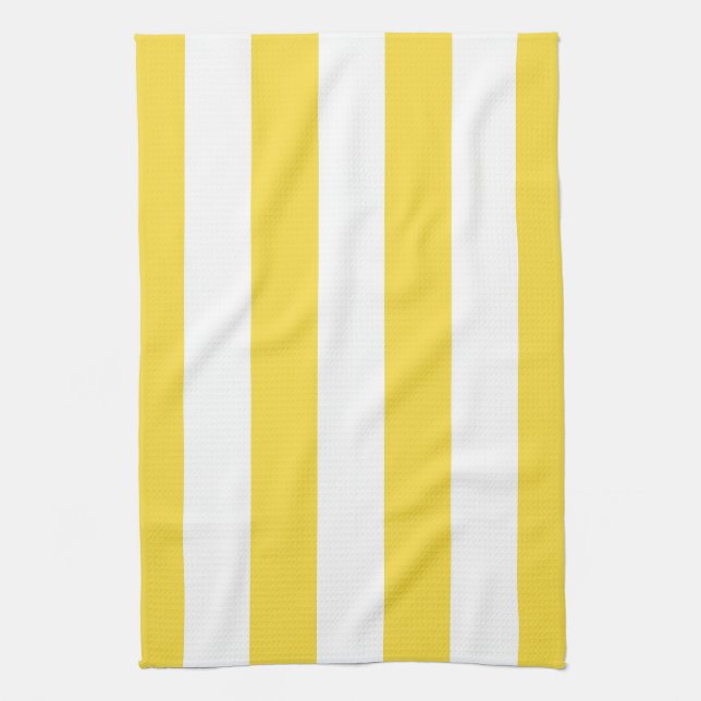 Classic Wide Stripes, Lemon Yellow and White Tea Towel (Vertical)