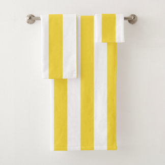 Classic Wide Stripes, Lemon Yellow, White Bath Towel Set