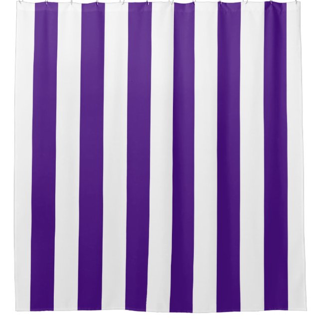 Classic Wide Stripes, Purple and White Shower Curtain (Front)