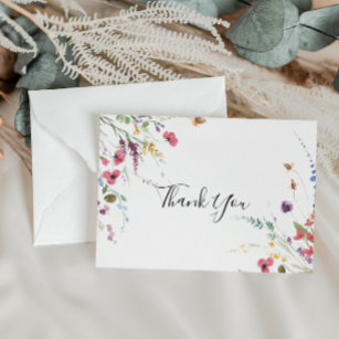 Classic Wild Colourful Floral Flat Wedding  Thank You Card