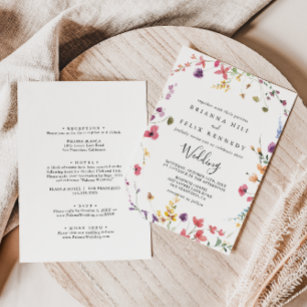Classic Wild Colourful Floral Front & Back Wedding Invitation