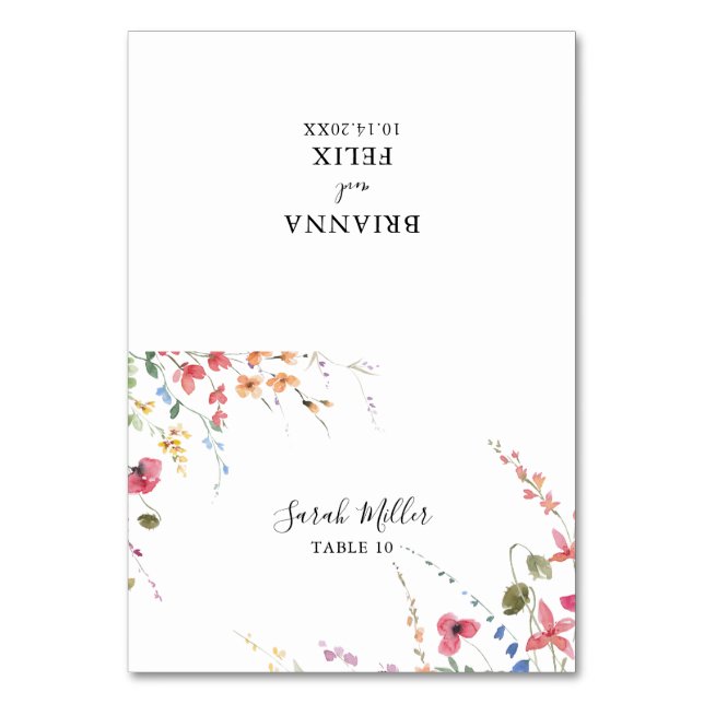 Classic Wild Colourful Floral Wedding Place Card (Front)