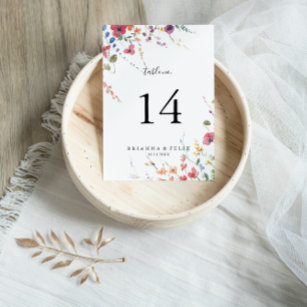 Classic Wild Colourful Floral Wedding  Table Number