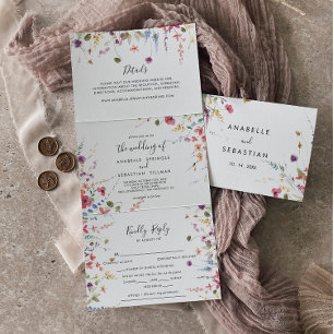 Classic Wild Colourful Floral Wedding Tri-Fold Invitation