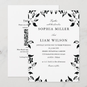 classic wild floral black and white QR Invitation