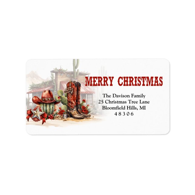 Classic wild west style cowboy boots and hat label (Front)