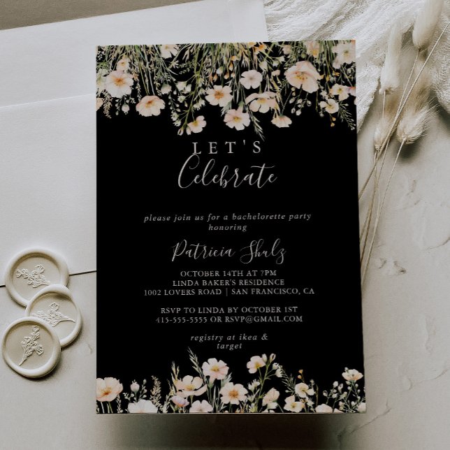 Classic Wildflower Black Let's Celebrate Party Invitation (Creator Uploaded)