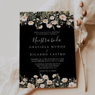Classic Wildflower Black Nuestra Boda Wedding Invitation
