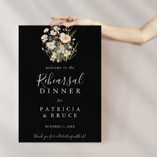 Classic Wildflower Black Rehearsal Dinner Welcome  Poster