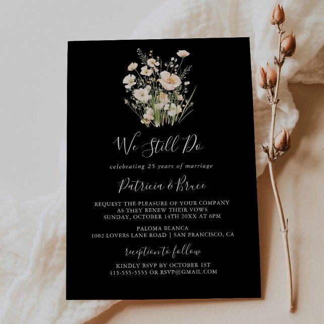 Classic Wildflower Black We Still Do Vow Renewal Invitation (Creator Uploaded)