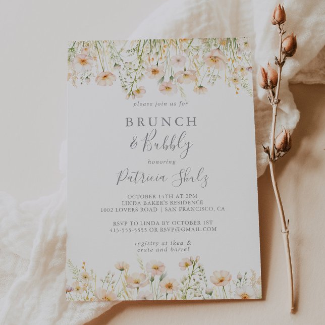 Classic Wildflower Brunch and Bubbly Bridal Shower Invitation (Creator Uploaded)