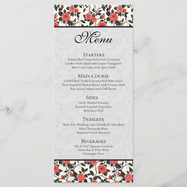 Classic Wildflower Rustic Rose Tropical Wedding  Menu (Front)