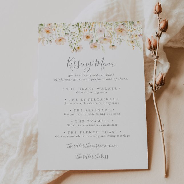 Classic Wildflower Wedding Kissing Menu Game Card (Creator Uploaded)