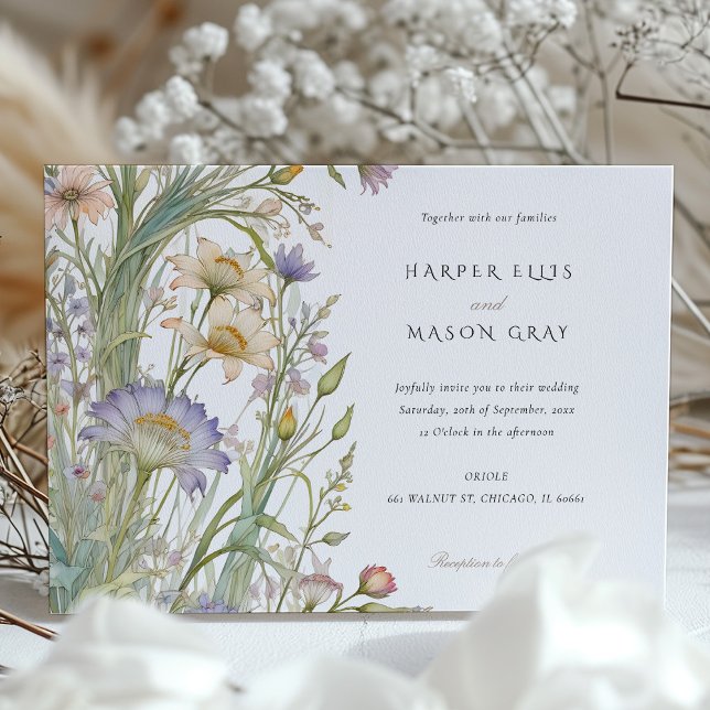 Classic Wildflowers Elegant Pastel Wedding Invite (Creator Uploaded)