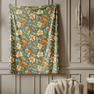 Classic William Morris Cosy Elegance pastel colour Fleece Blanket