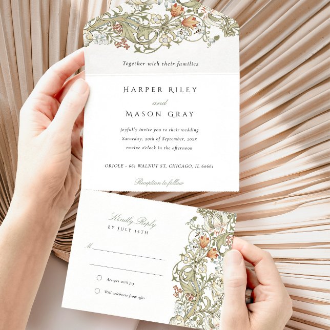 Classic William Morris Tear-Away RSVP Wedding All In One Invitation (Creator Uploaded)