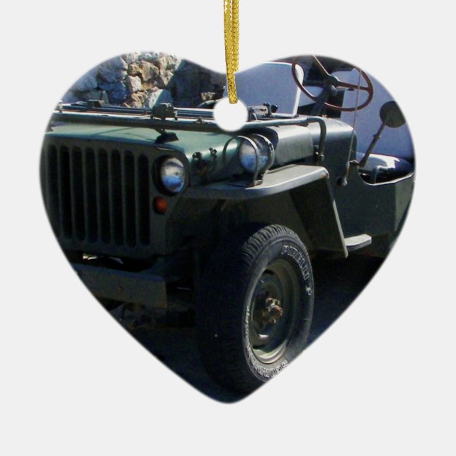 Classic Willy's Jeep. Ceramic Tree Decoration (Front)