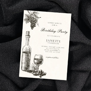 Classic wine bottle and grapes invitation