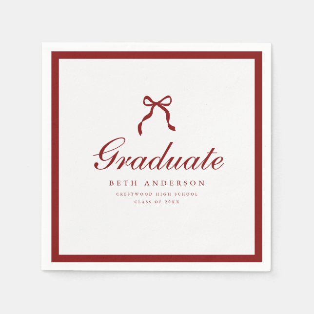 Classic Wine Red Coquette Bow Graduation Party Napkin (Front)