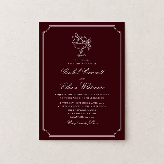 Classic Wine Red Double Frame Wedding Invitation (Creator Uploaded)