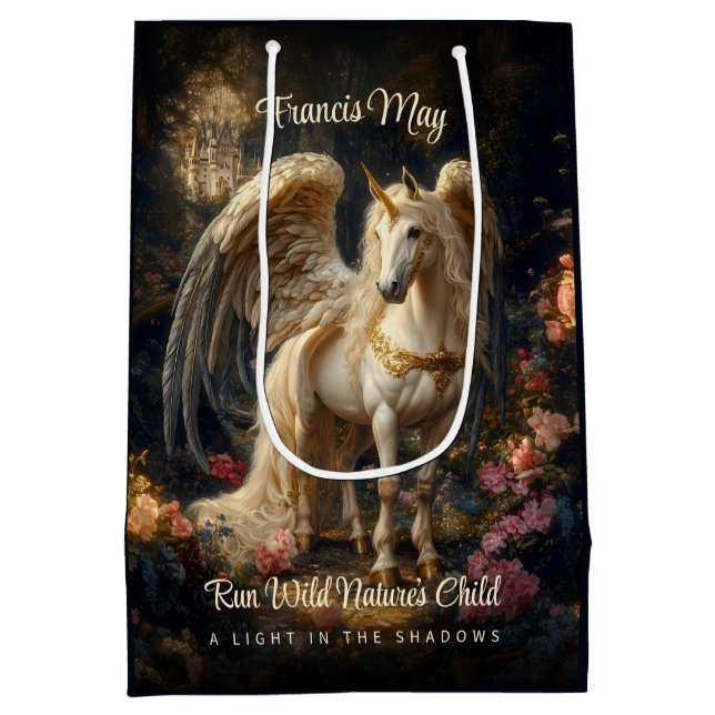 Classic Winged Pegasus Fantasy Forest Unicorn Medium Gift Bag (Back)