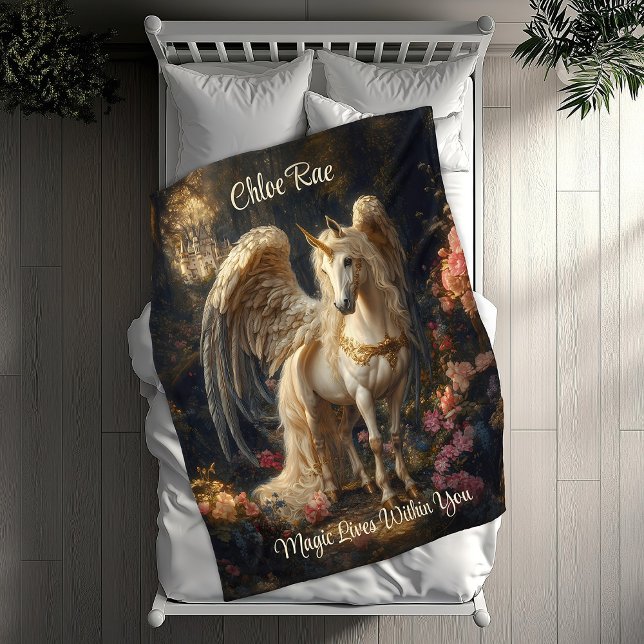 Classic Winged Unicorn Magical Fairytale Horse Fleece Blanket (Creator Uploaded)