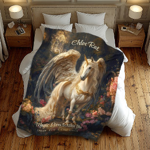 Classic Winged Unicorn Magical Fairytale Horse Fleece Blanket