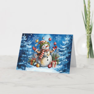 Classic Winter Blue Christmas Snowman  Holiday Card