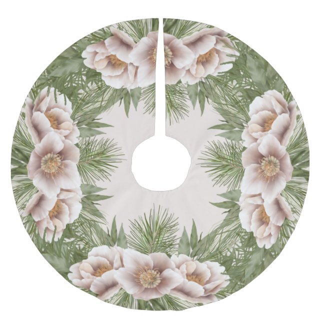 Classic Winter Blush Pink Floral Tree Skirt (Front)