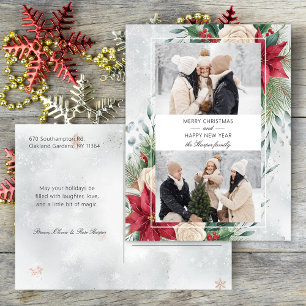 Classic Winter Botanical Two Photo Holiday Postcard