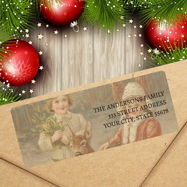 Classic Winter Children with Deer Return Address Label (Creator Uploaded)