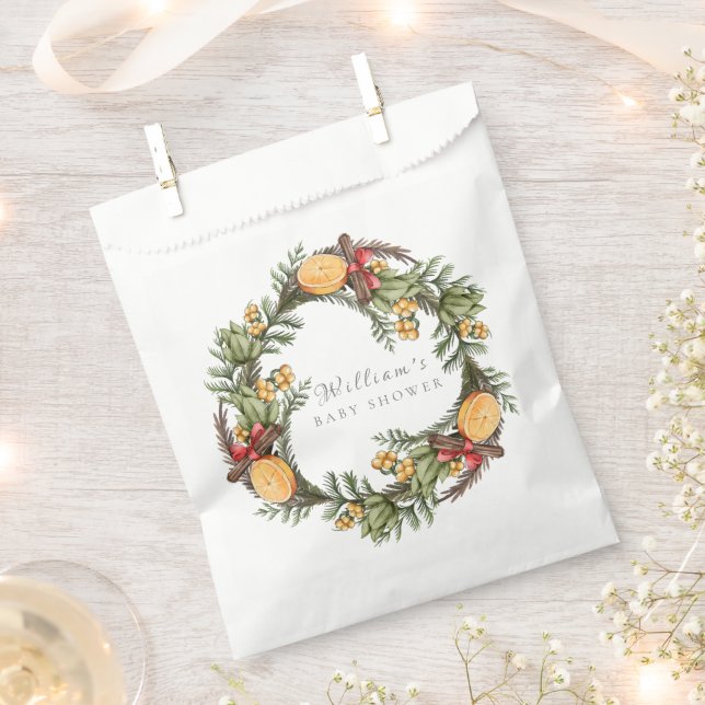 Classic Winter Christmas Wreath Baby Shower Favour Bag (Clipped)