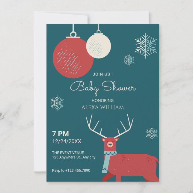 Classic Winter deer baby shower Invitation (Front)