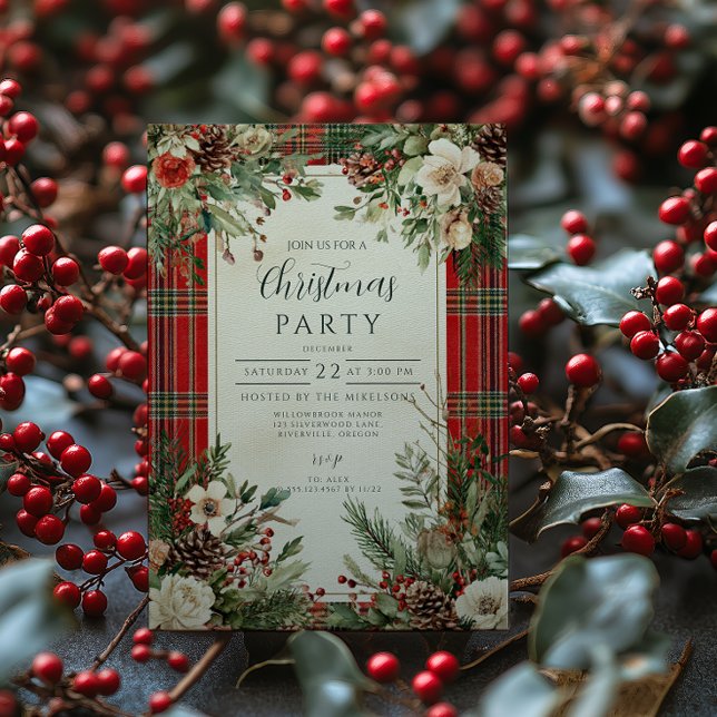 Classic Winter Florals Christmas Invitation (Creator Uploaded)