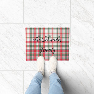 Classic Winter Plaid Tartan Red, Green, White  Doormat