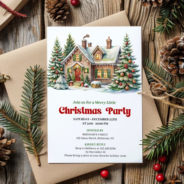 Classic Winter Scene Watercolor Christmas Invite (Classic Winter Scene Watercolor Christmas Invite)