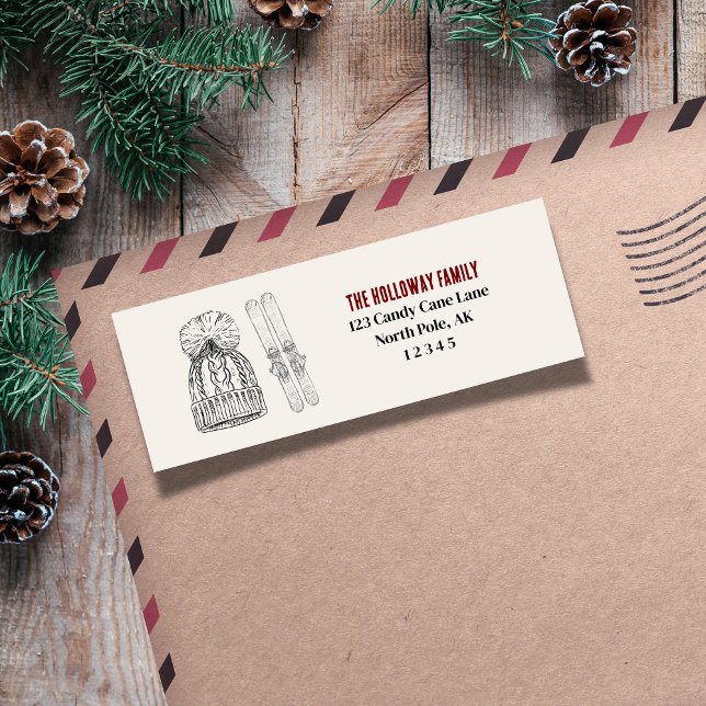 Classic Winter Ski Gear Illustration Return Address Label (Send cheer with this bold and playful holiday labels!)