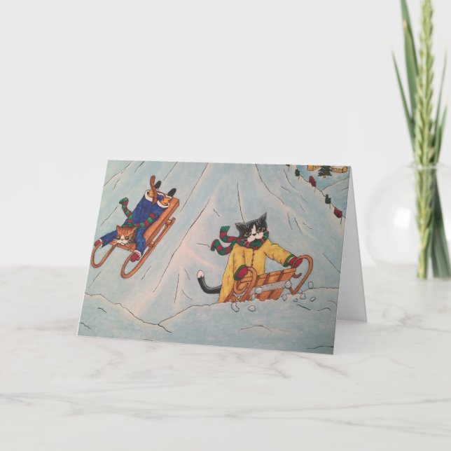 Classic Winter Sledging Holiday Card (Front)