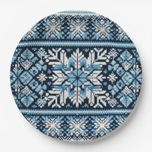 Classic  winter snow fair isle/colorwork paper plate