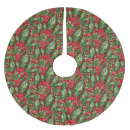 Classic Winter Snow Holly Christmas Brushed Polyester Tree Skirt
