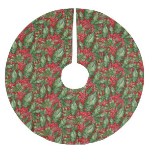Classic Winter Snow Holly Christmas Brushed Polyester Tree Skirt