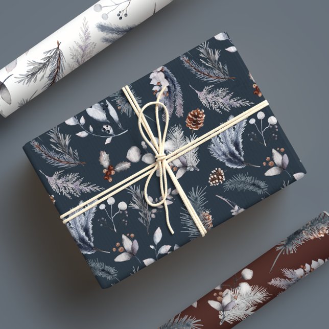 Classic Winter Watercolor Botanicals Wrapping Paper Sheet (Creator Uploaded)