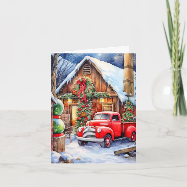 Classic Wintertime Farmhouse Merry Christmas Holiday Card (Front)