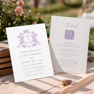 Classic Wisteria Floral Crest Wedding All in One Invitation