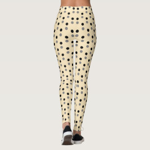 Classic Women Beige Grey Black Polka Dots Pattern Leggings