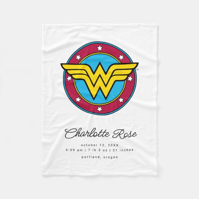 Classic Wonder Woman | New Baby Birth Stats Fleece Blanket (Front)