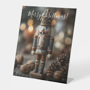 Classic Wooden Nutcracker Christmas Figurine Pedestal Sign