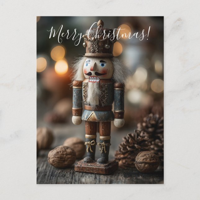 Classic Wooden Nutcracker Christmas Figurine Postcard (Front)