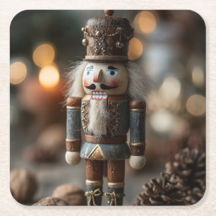 Classic Wooden Nutcracker Christmas Figurine Square Paper Coaster