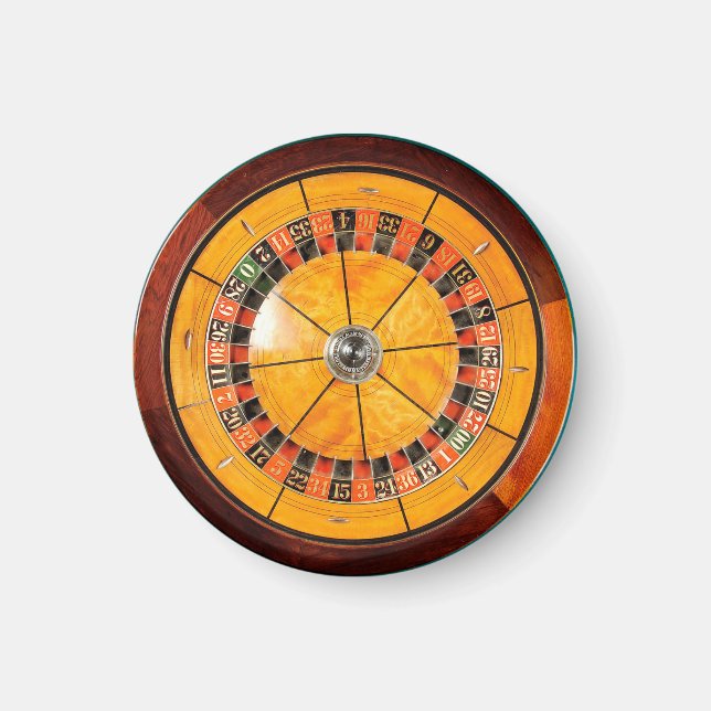 Classic Wooden Roulette Wheel Round Magnet (Front)